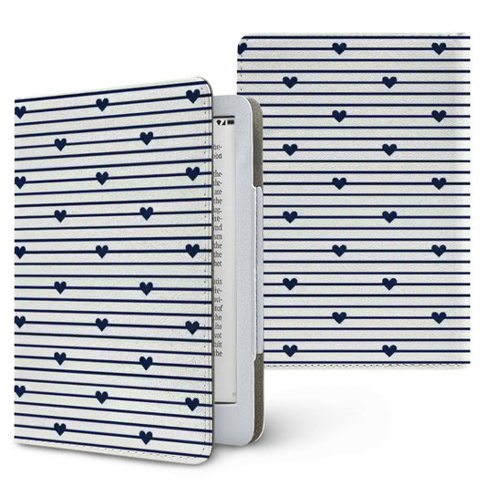 Navy Stripe Hearts Kindle case, printed front and back, fits Kindle Paperwhite 6.8 and 7 inch and Colorsoft