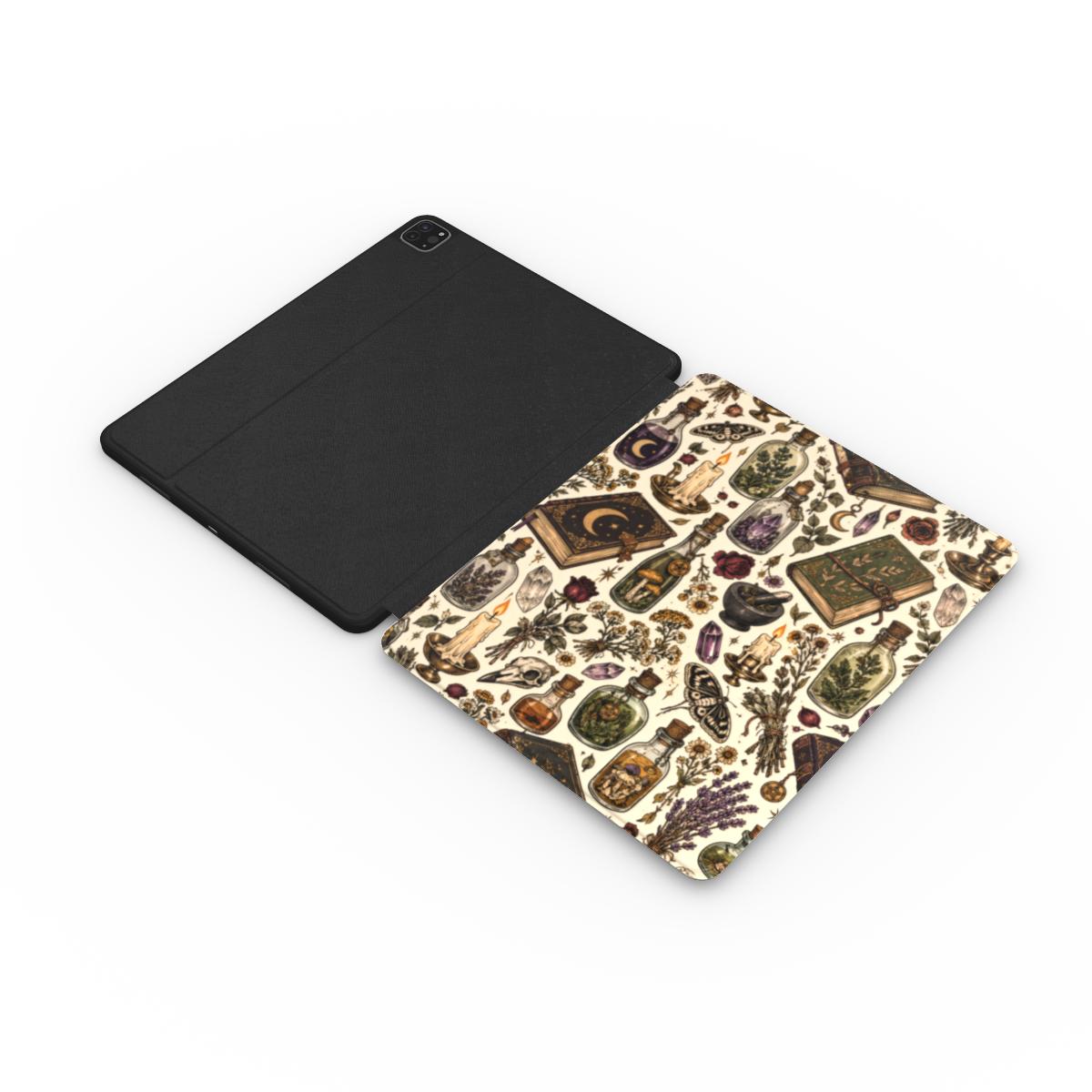Herbalist's Apothecary iPad case showing the Apple Pencil slot and vegan leather edge