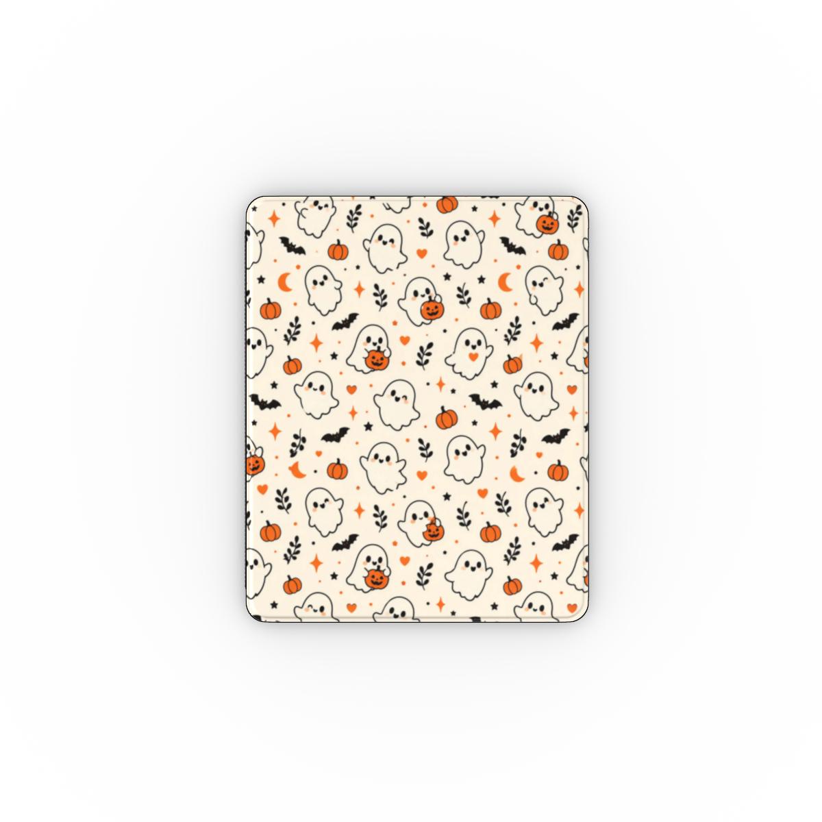 Cute ghost iPad case in cream vegan leather — view 2