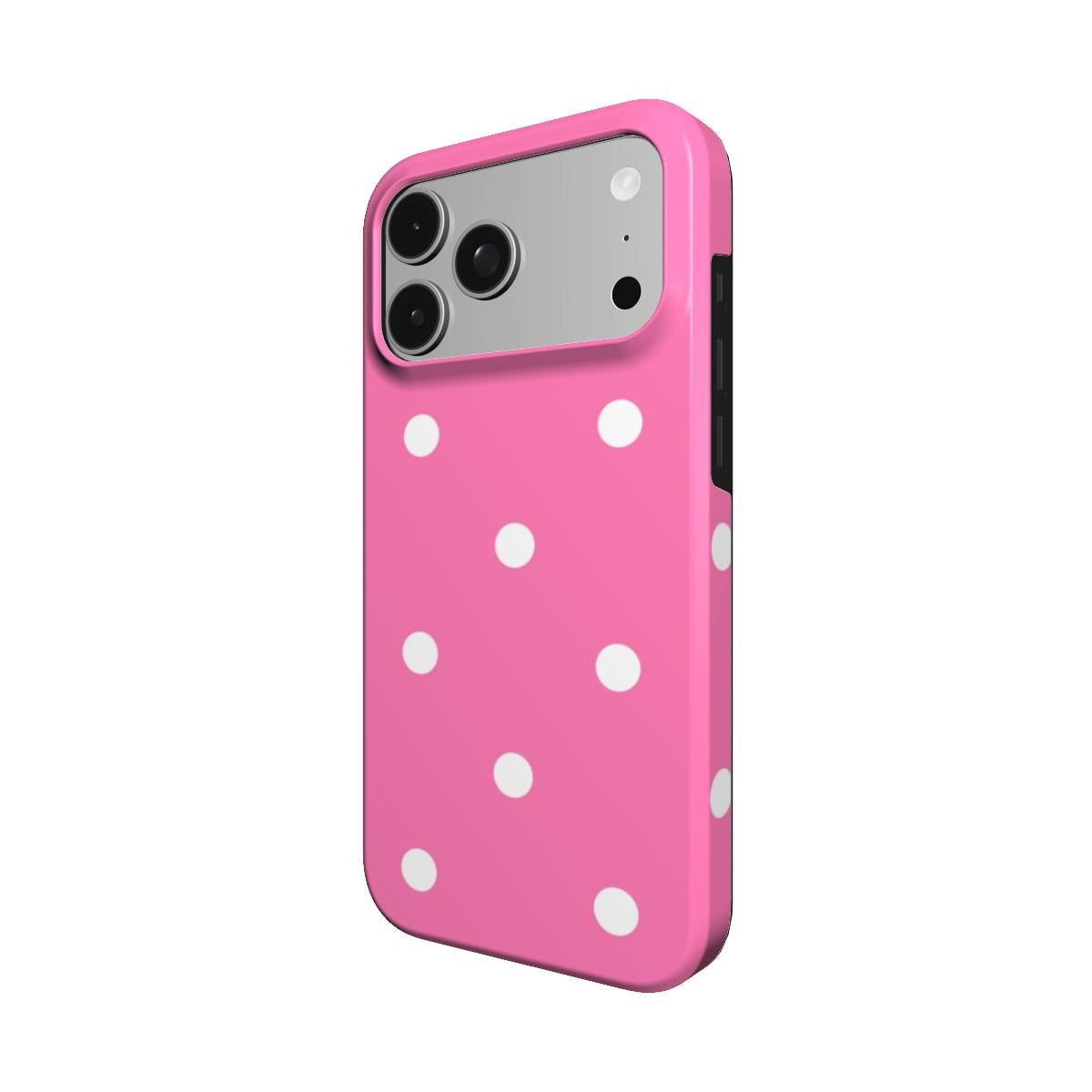 Candy Pink Polka Dot phone case – MagSafe iPhone case, detail view