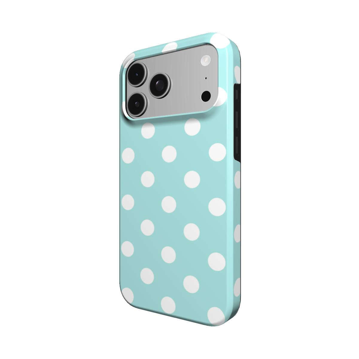 Aqua Polka Dot phone case – MagSafe iPhone case, detail view