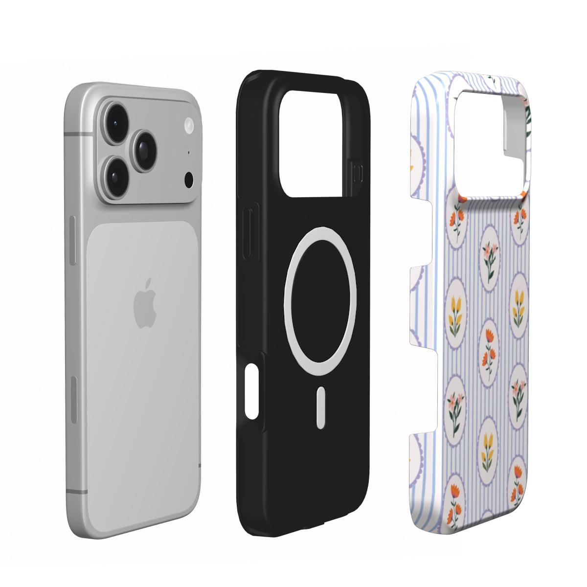 Blue Stripe Floral phone case – MagSafe iPhone case, second detail view