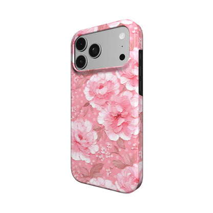 Pink Peony Polka Dot phone case – MagSafe iPhone case, detail view