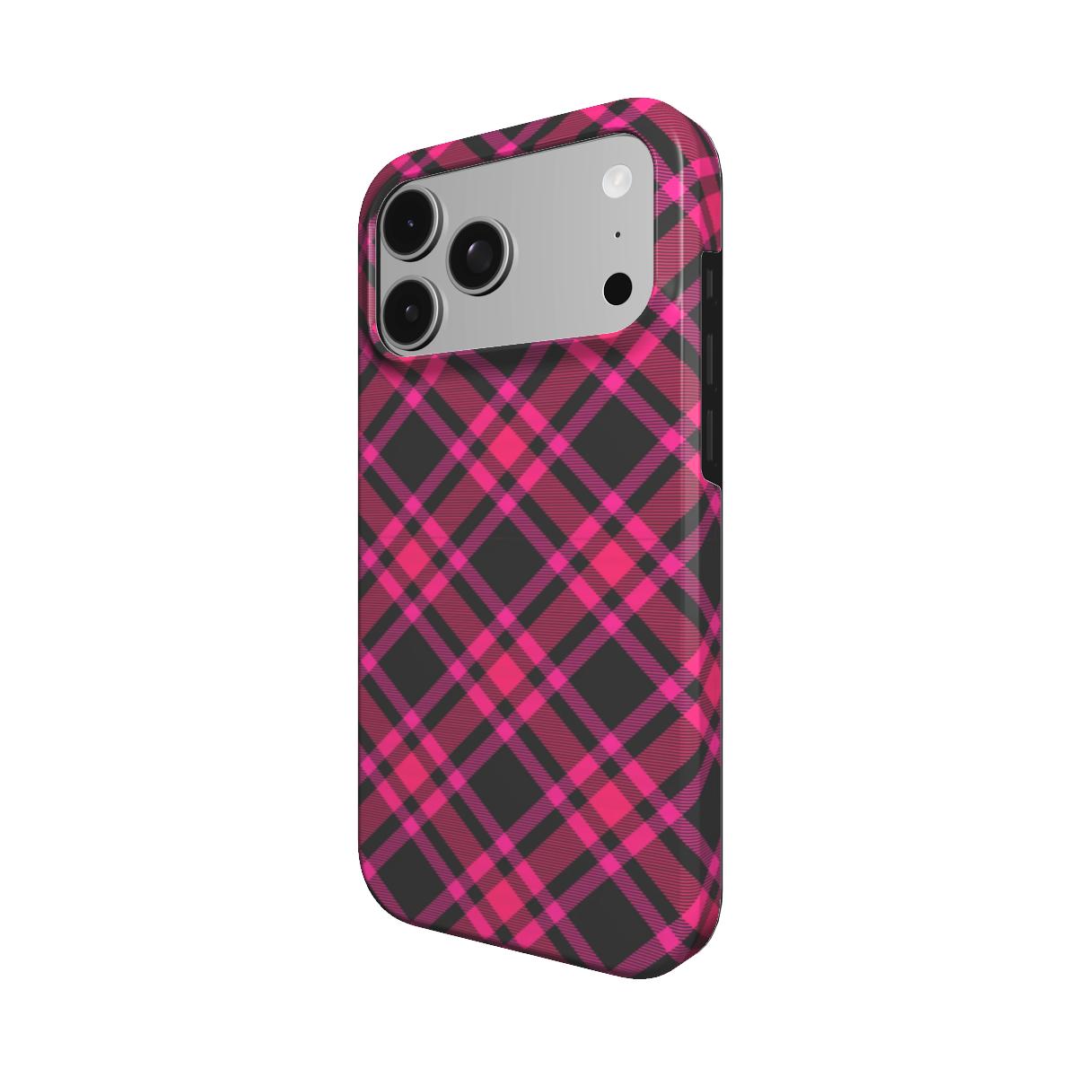 Hot Pink Tartan phone case – MagSafe iPhone case, detail view