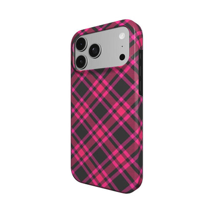 Hot Pink Tartan phone case – MagSafe iPhone case, detail view