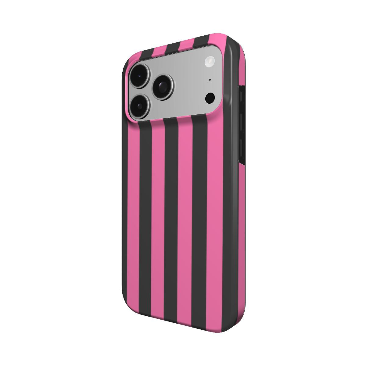 Pink & Black Stripe phone case – MagSafe iPhone case, detail view