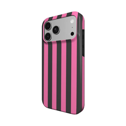 Pink & Black Stripe phone case – MagSafe iPhone case, detail view