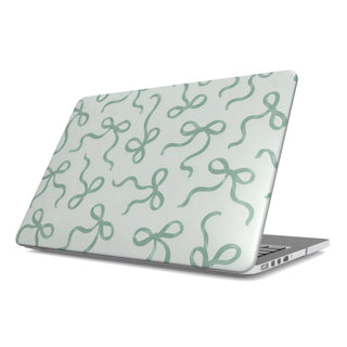 Sage Bows MacBook case — hard-shell laptop cover, angled lid view