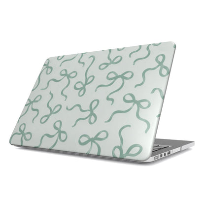 Sage Bows MacBook case — hard-shell laptop cover, angled lid view