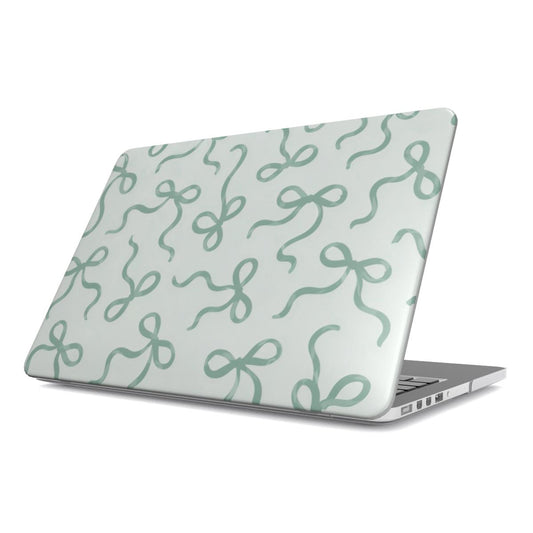 Sage Bows MacBook case — hard-shell laptop cover, angled lid view