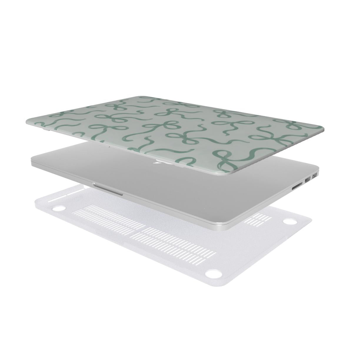 Sage Bows MacBook case — hard-shell laptop cover, two-piece shell view