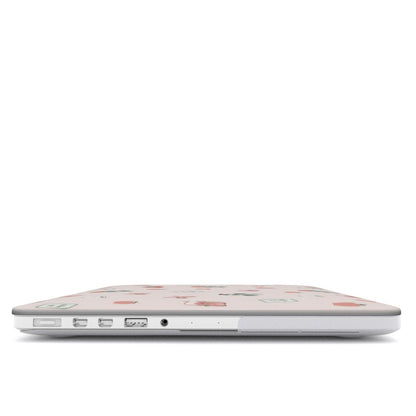 Cottage Bookish Doodle MacBook case — hard-shell laptop cover, side view with ports