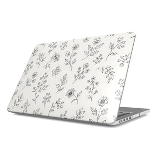 Line Art Wildflower MacBook case — hard-shell laptop cover, angled lid view