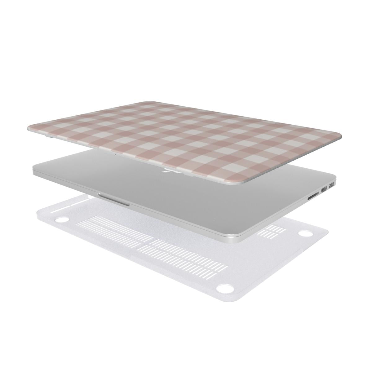 Taupe Gingham MacBook case — hard-shell laptop cover, two-piece shell view