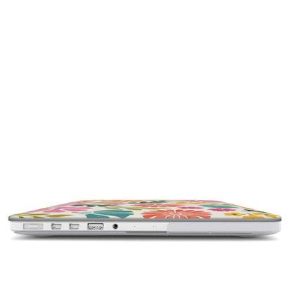 Bright Folk Floral MacBook case — hard-shell laptop cover, side view with ports