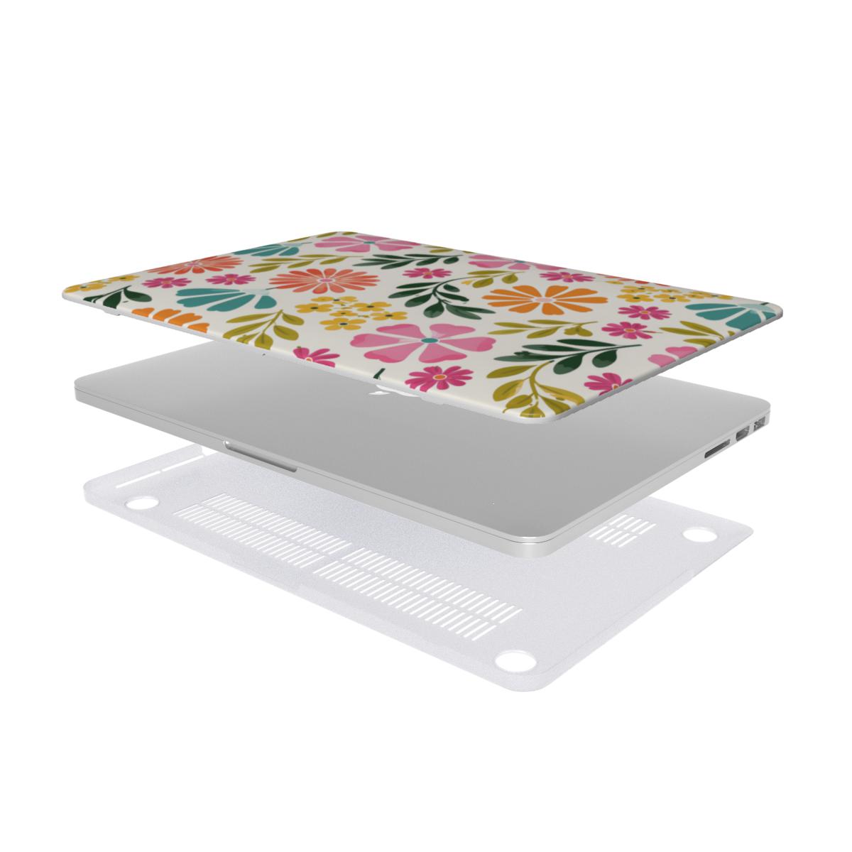 Bright Folk Floral MacBook case — hard-shell laptop cover, two-piece shell view