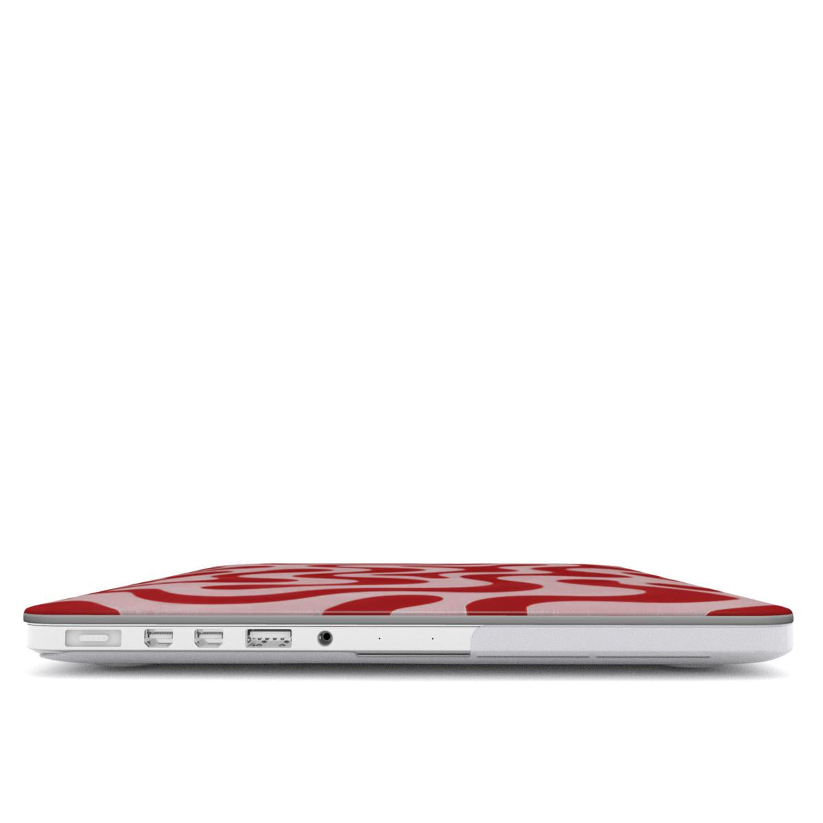 Retro Squiggle MacBook case — hard-shell laptop cover, side view with ports