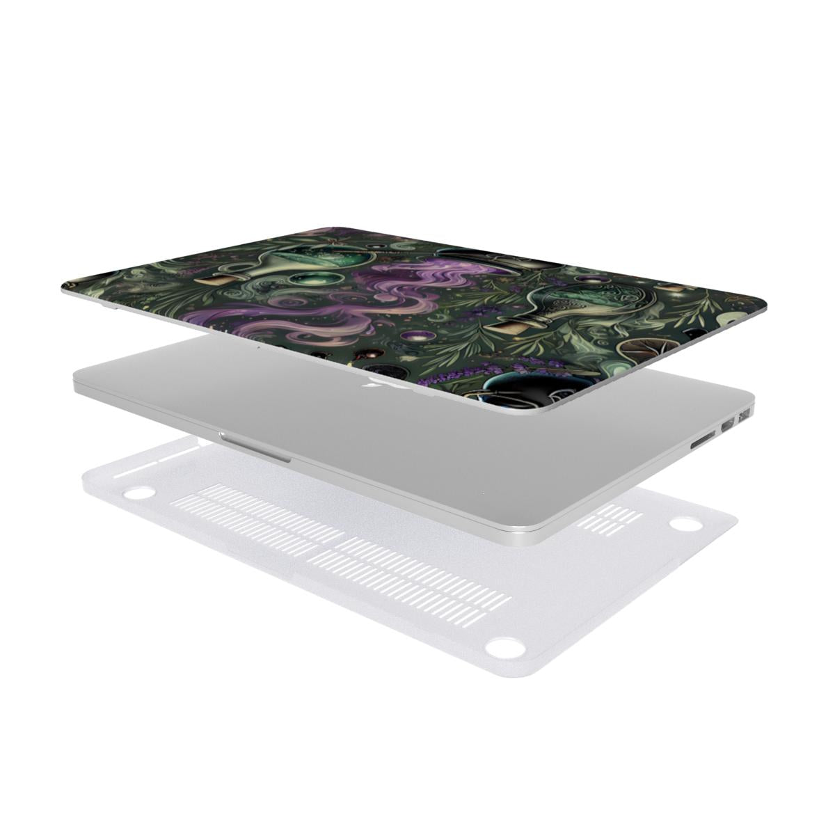 Witch's Apothecary MacBook case — hard-shell laptop cover, two-piece shell view