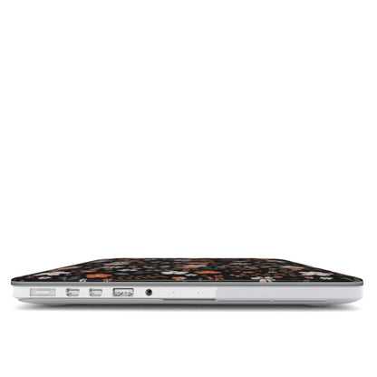 Dark Ditsy Floral MacBook case — hard-shell laptop cover, side view with ports