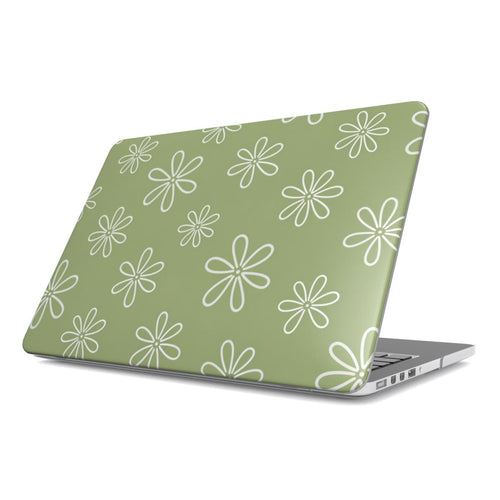 Line Daisy MacBook case — hard-shell laptop cover, angled lid view