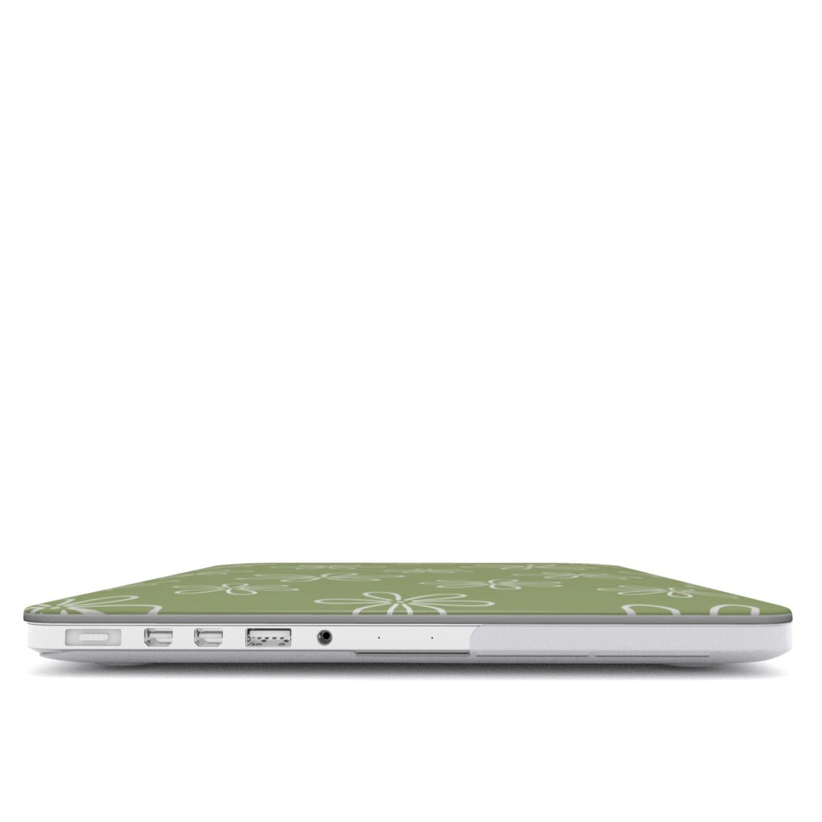 Line Daisy MacBook case — hard-shell laptop cover, side view with ports