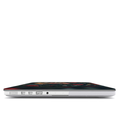 Candlelit Library MacBook case — hard-shell laptop cover, side view with ports