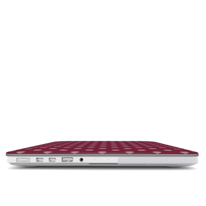 Wine Polka Dot MacBook case — hard-shell laptop cover, side view with ports