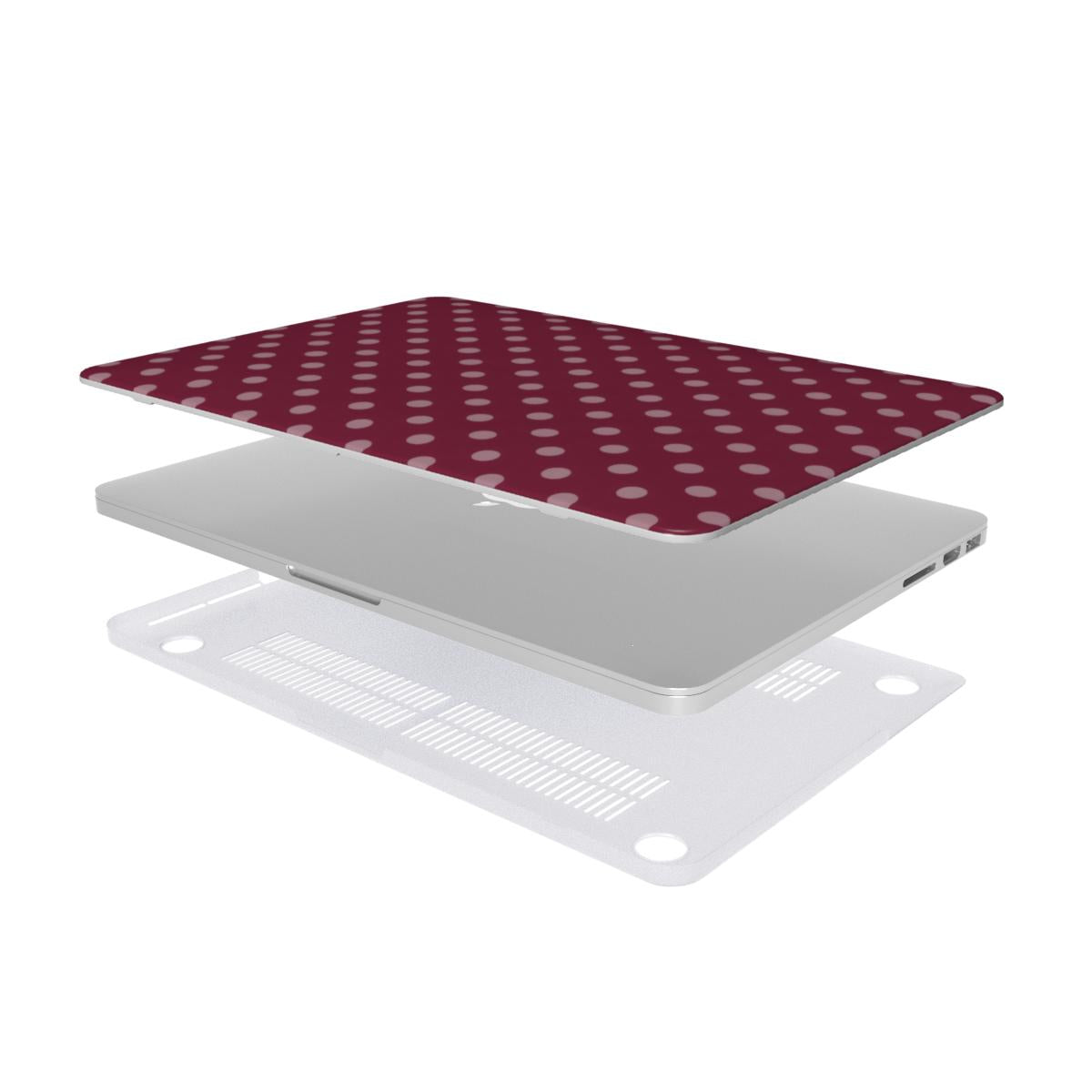 Wine Polka Dot MacBook case — hard-shell laptop cover, two-piece shell view