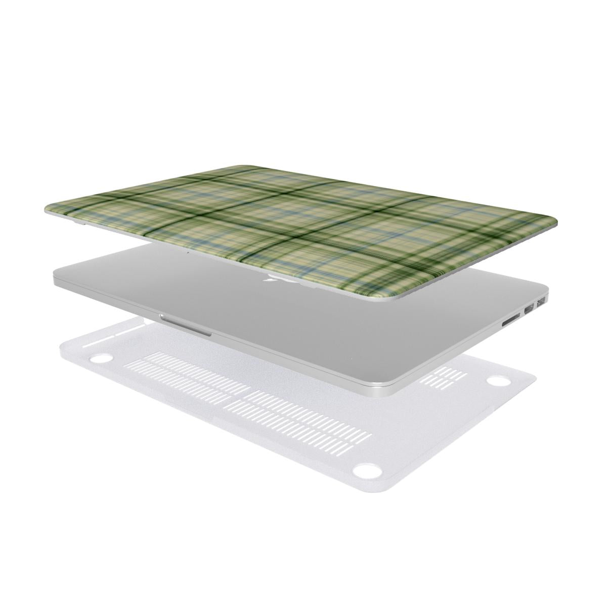 Green Tartan MacBook case — hard-shell laptop cover, two-piece shell view