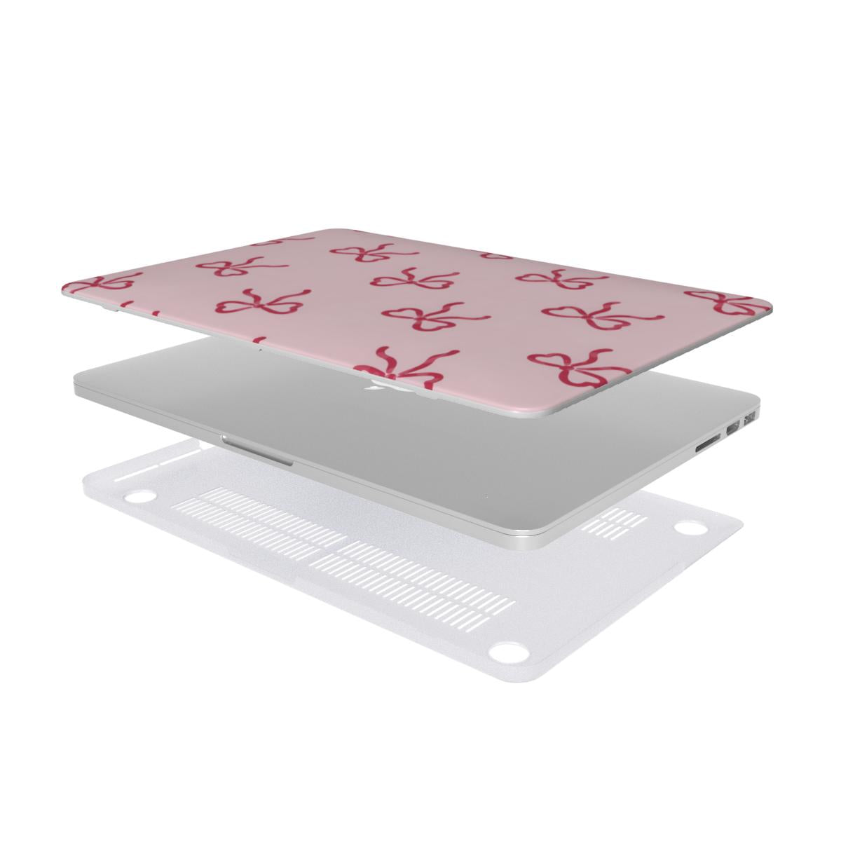 Red Bows MacBook case — hard-shell laptop cover, two-piece shell view