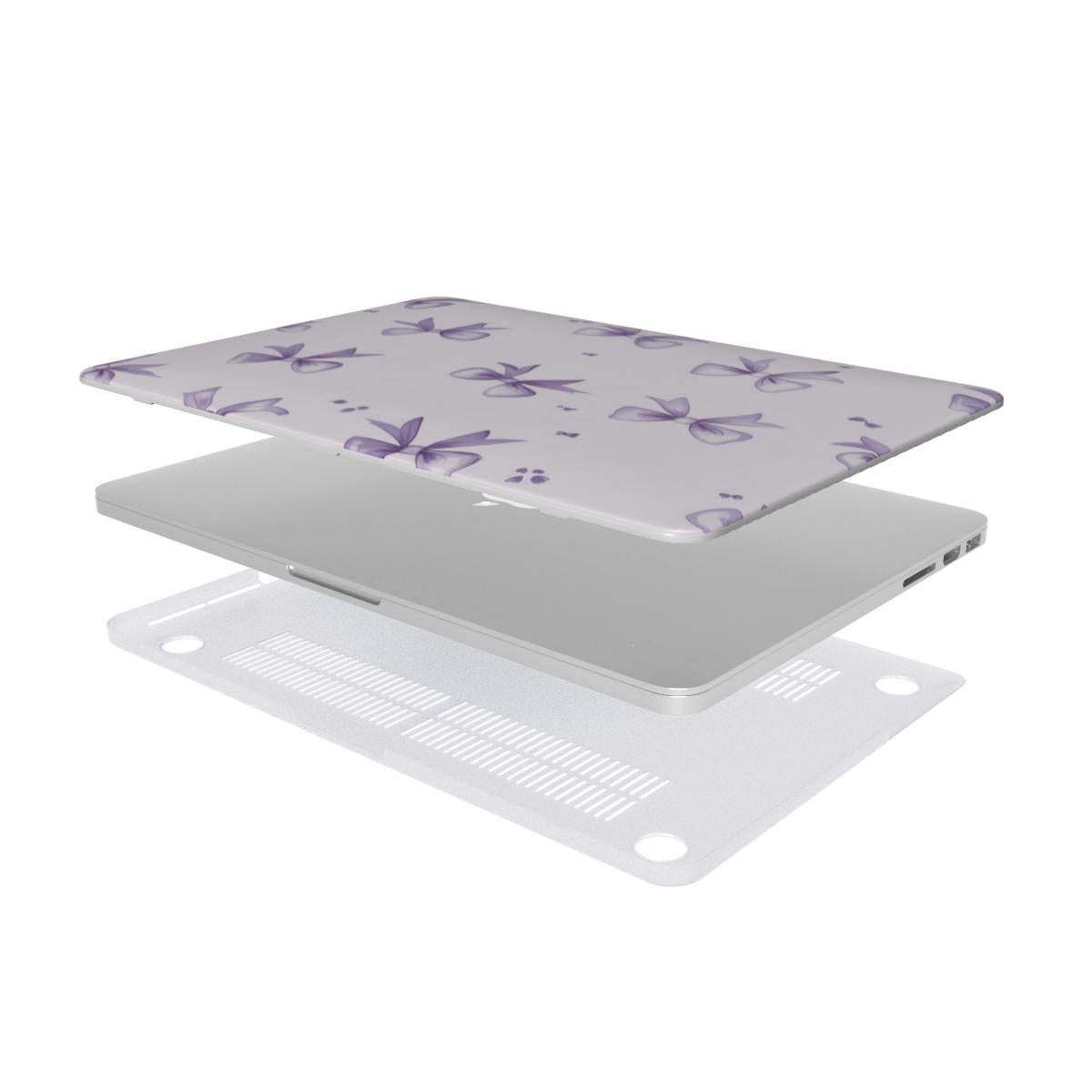 Lilac Bow MacBook case — hard-shell laptop cover, two-piece shell view