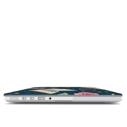 Celestial Storybook MacBook case — hard-shell laptop cover, side view with ports
