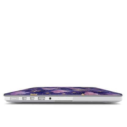 Celestial Moons MacBook case — hard-shell laptop cover, side view with ports
