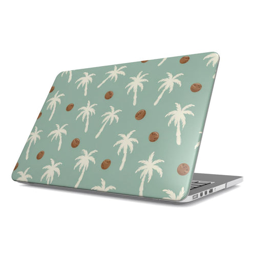 Palm Tree MacBook case — hard-shell laptop cover, angled lid view