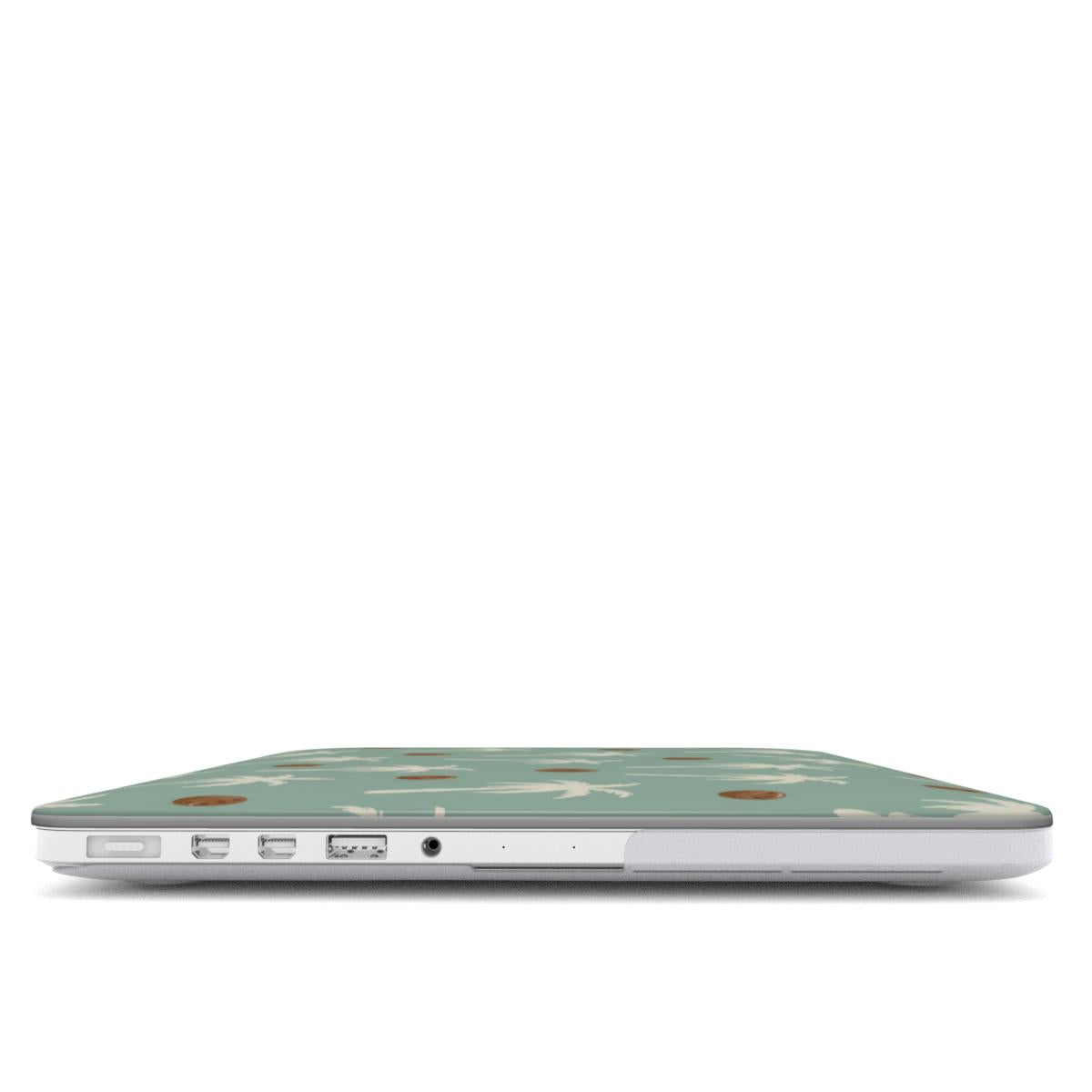Palm Tree MacBook case — hard-shell laptop cover, side view with ports