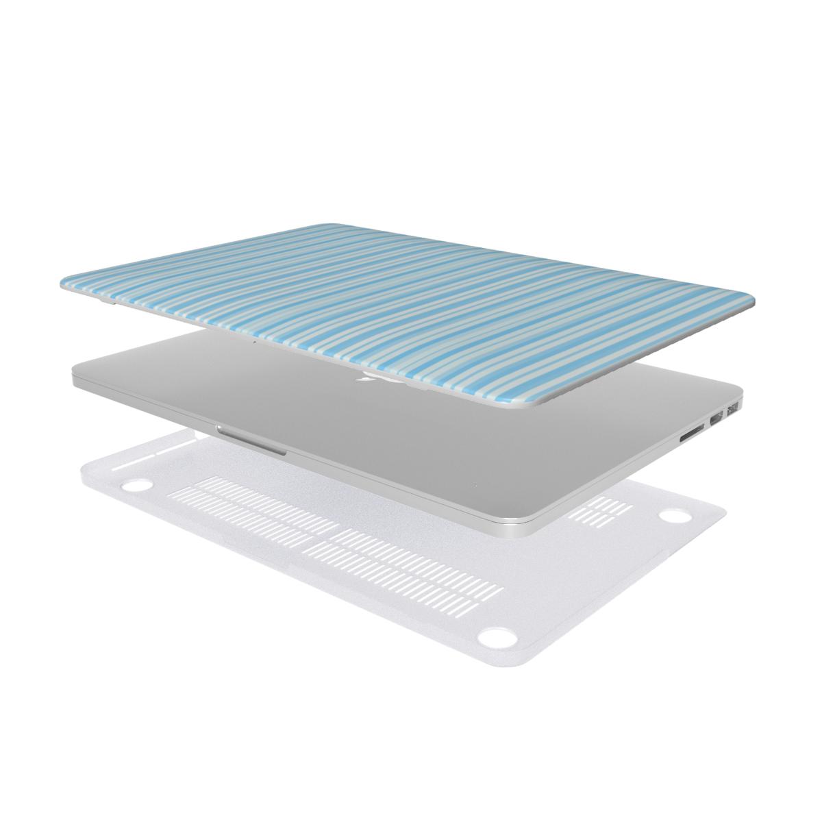 Blue Ticking Stripe MacBook case — hard-shell laptop cover, two-piece shell view