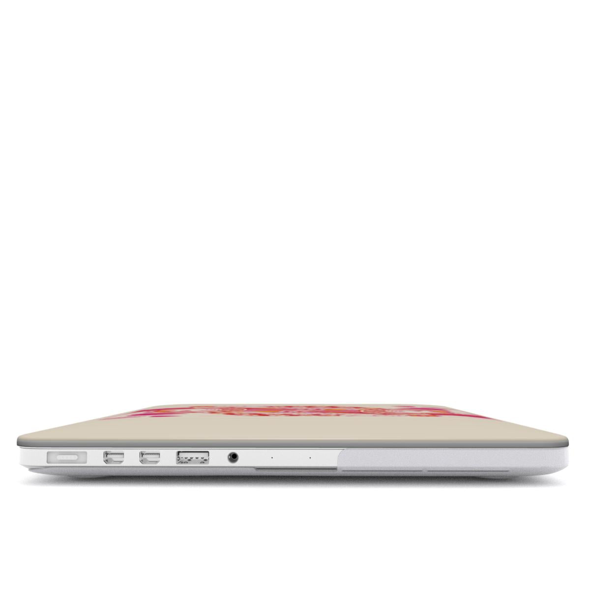 Queen of Hearts MacBook case — hard-shell laptop cover, side view with ports