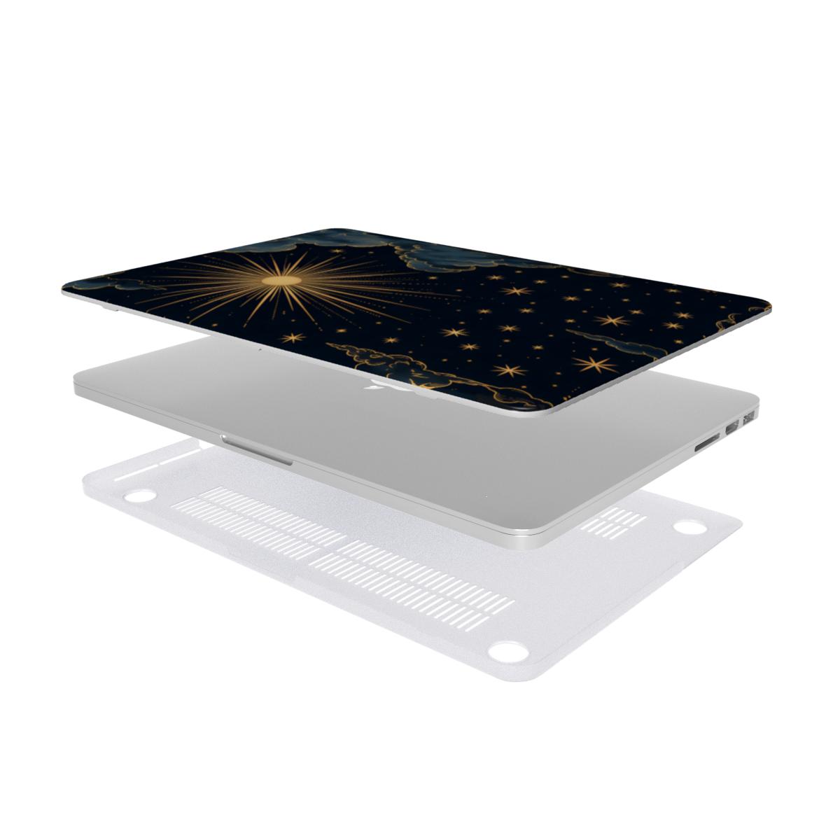 Vintage Celestial Sun MacBook case — hard-shell laptop cover, two-piece shell view