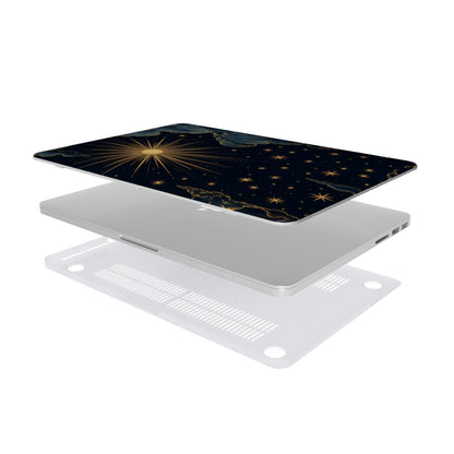 Vintage Celestial Sun MacBook case — hard-shell laptop cover, two-piece shell view