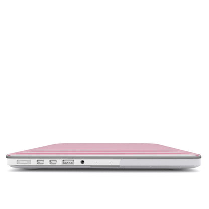 Pink Candy Stripe MacBook case — hard-shell laptop cover, side view with ports
