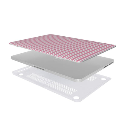 Pink Candy Stripe MacBook case — hard-shell laptop cover, two-piece shell view