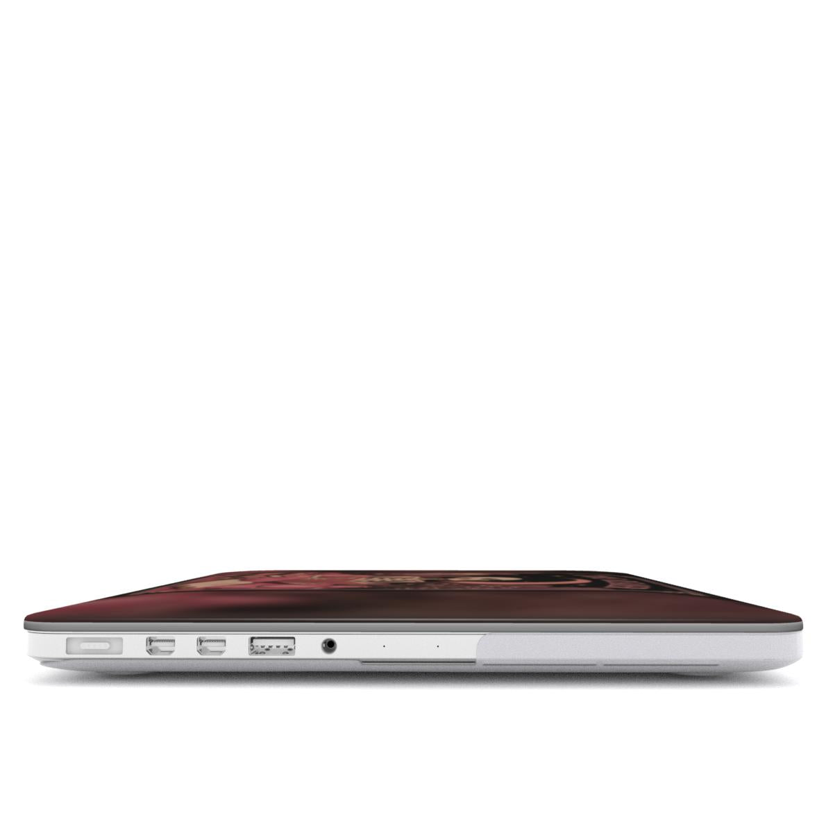 The Reader Tarot MacBook case — hard-shell laptop cover, side view with ports