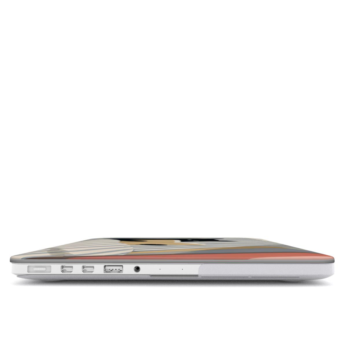 Reading Cat in Bed MacBook case — hard-shell laptop cover, side view with ports