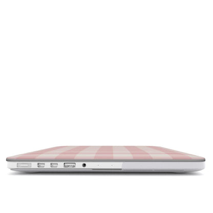 Pink Cottage Gingham MacBook case — hard-shell laptop cover, side view with ports