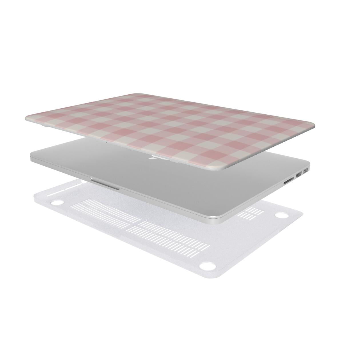 Pink Cottage Gingham MacBook case — hard-shell laptop cover, two-piece shell view