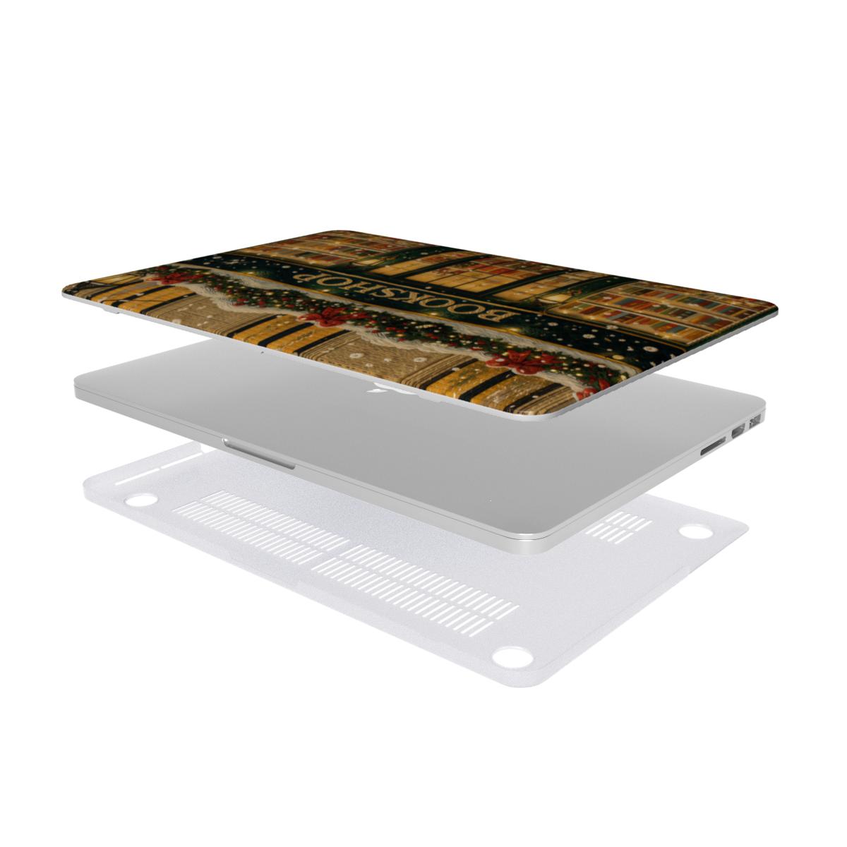 Christmas Bookshop MacBook case — hard-shell laptop cover, two-piece shell view