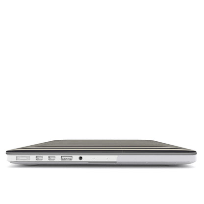 Black & Cream Stripe MacBook case — hard-shell laptop cover, side view with ports