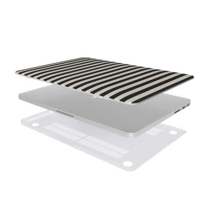 Black & Cream Stripe MacBook case — hard-shell laptop cover, two-piece shell view