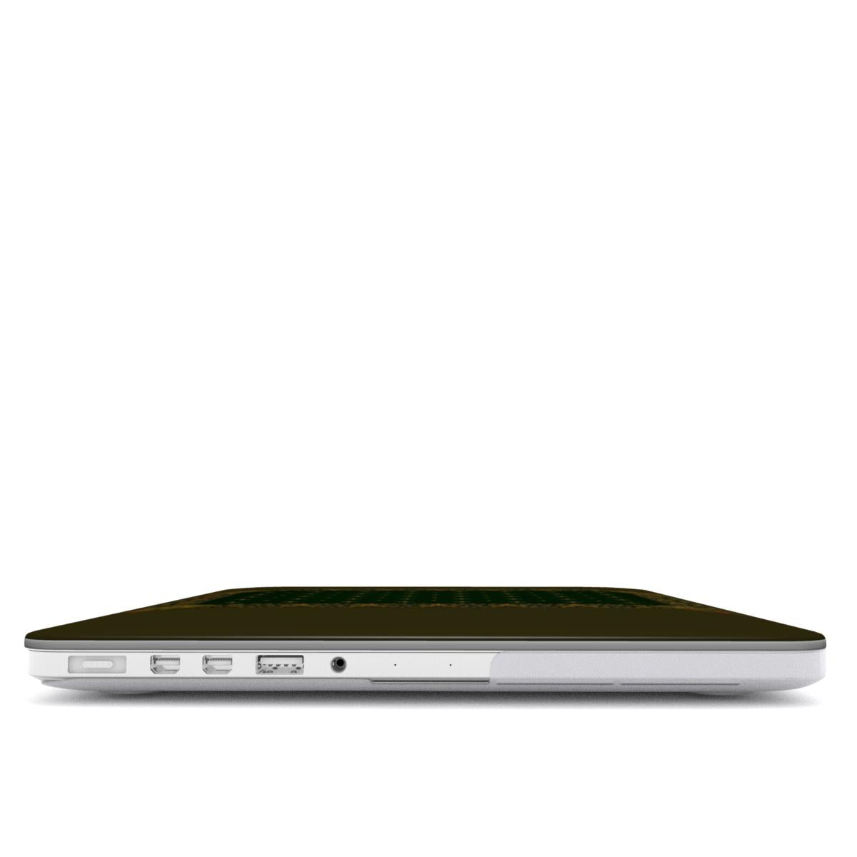 Gilded Antique Binding MacBook case — hard-shell laptop cover, side view with ports