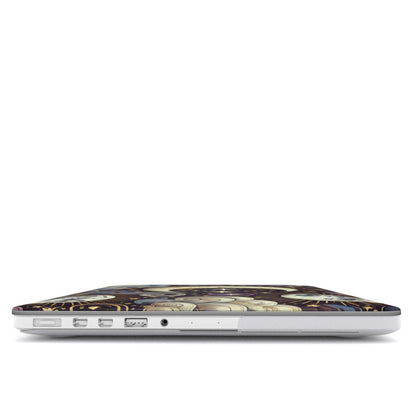 Ornate Crescent Moon MacBook case — hard-shell laptop cover, side view with ports